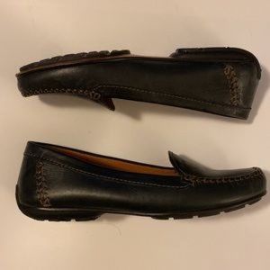 GEOX Italian Leather Loafers. Black with tan trim. 38/8.